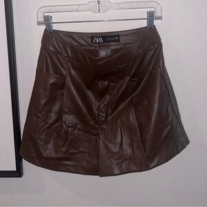 Zara Brown Leather Shorts Size M